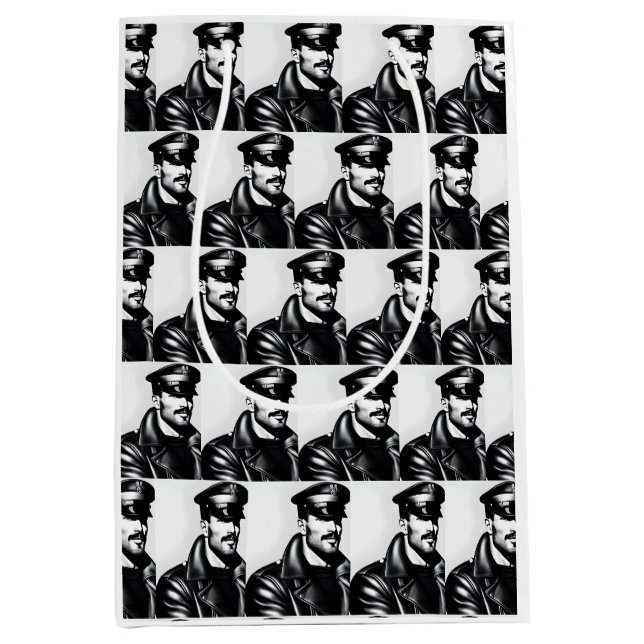 Sac Cadeau Moyen Icone LGBTQ Gay Leather papa (Devant)