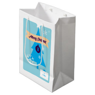 Sac Cadeau Moyen Icônes de Noël Monogrammées Bleu Noël 