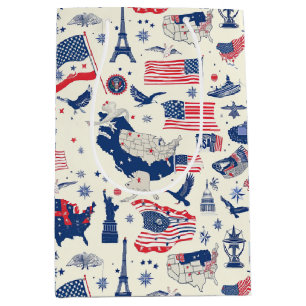 Sac Cadeau Moyen Icônes patriotiques - Statue de la Liberté, Drapea