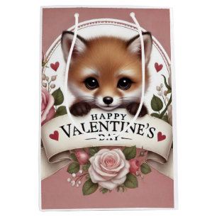 Sac Cadeau Moyen Illustration adorable de Fox avec Rose