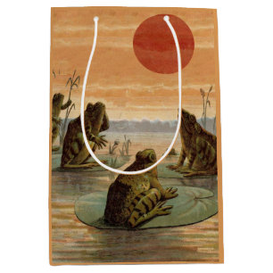 Sac Cadeau Moyen Illustration de grenouilles sur nénuphars sous la