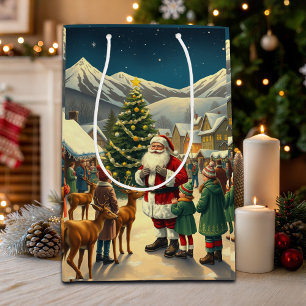 Sac Cadeau Moyen Illustration de Noël vintage
