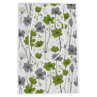 Sac Cadeau Moyen Illustration florale, fleurs sauvages abstraits, m