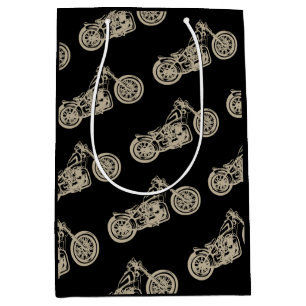 Sac Cadeau Moyen Illustration Vintage de motocyclette en noir pour 