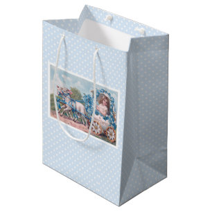 Sac Cadeau Moyen Illustration vintage de Pâques avec Fille et Agnea