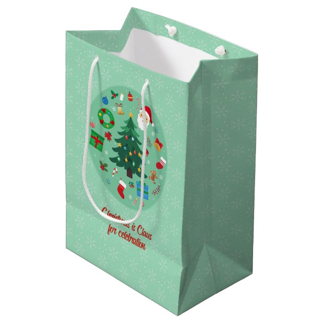 Sac Cadeau Moyen Illustrations de Noël Fêtes (Devant Angle)