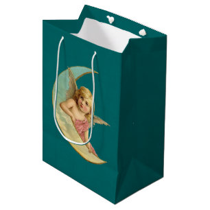 Sac Cadeau Moyen Image vintage - Ange assis sur un croissant de lun