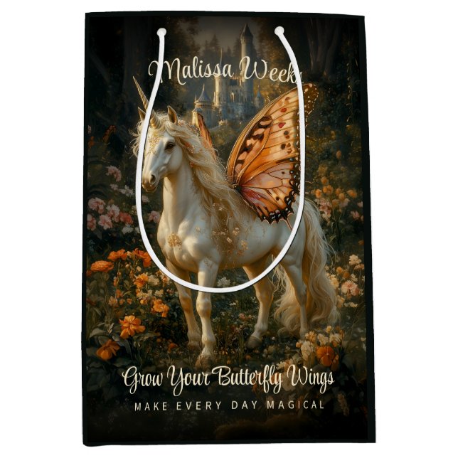 Sac Cadeau Moyen Imaginaire Fairy Horse Orange Papillon ailes (Devant)