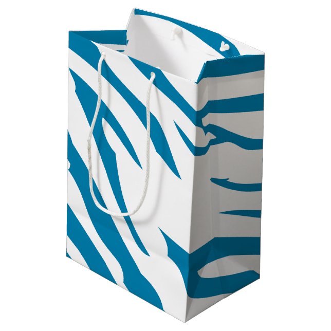 Sac Cadeau Moyen Impression Aqua Blue Zebra (Dos Angle)