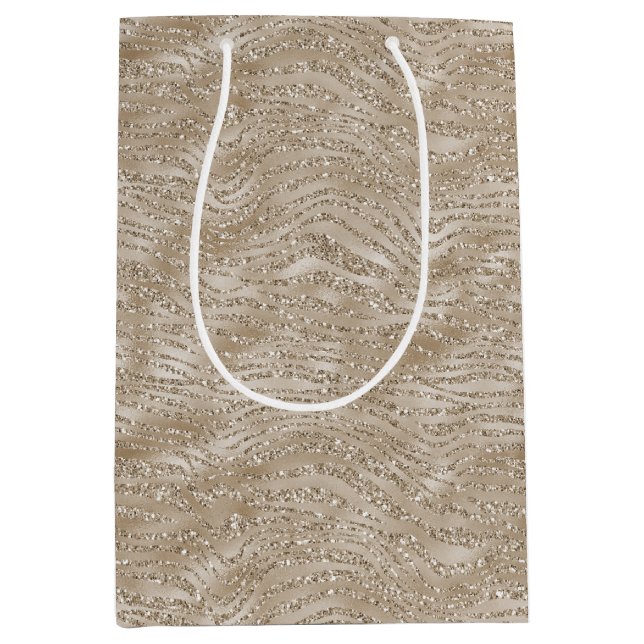 Sac Cadeau Moyen Impression Glitzy Gold Zebra (Devant)