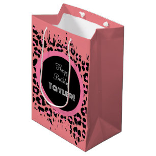 Sac Cadeau Moyen Impression guépard rose noir et blanc personnalisé