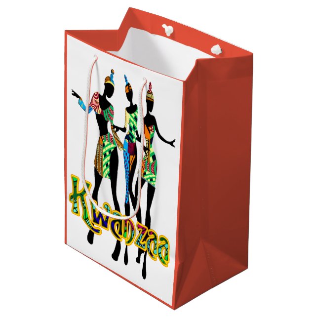 Sac Cadeau Moyen Impression Kwanzaa Afrocentrique (Devant Angle)