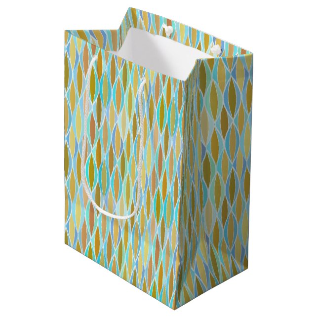 Sac Cadeau Moyen Impression ruban de milieu de siècle - bleus et ne (Devant Angle)