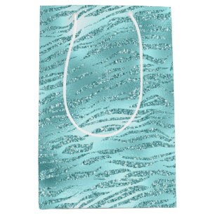 Sac Cadeau Moyen Impression zèbre vert menthe clinquant