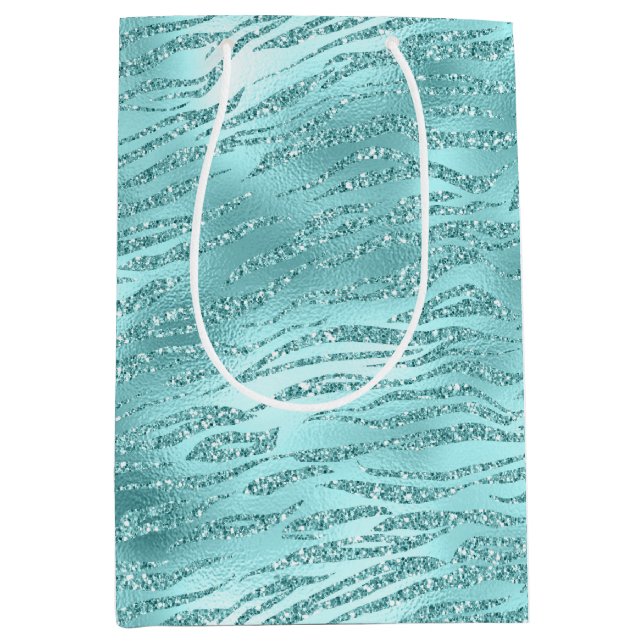 Sac Cadeau Moyen Impression zèbre vert menthe clinquant (Devant)