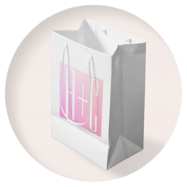 Sac Cadeau Moyen Initiales de couple | Gradation rose subtile (Créateur téléchargé)