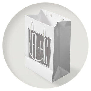 Sac Cadeau Moyen Initiales de couple modifiables Blanc et gris