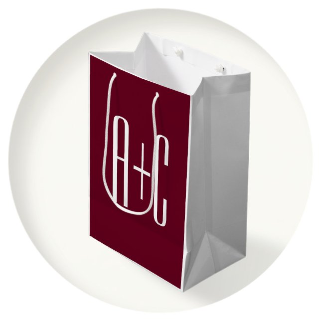 Sac Cadeau Moyen Initiales de couples simples | Blanc et bordeaux (Créateur téléchargé)