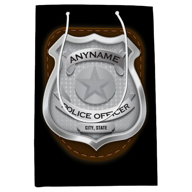 Sac Cadeau Moyen Insigne de nom d'agent de police personnalisé (Devant)