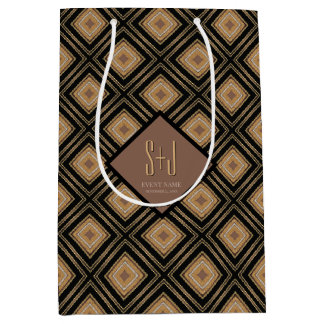 Sac Cadeau Moyen Inspiration Art Déco Or Marron Noir Motif Géométri