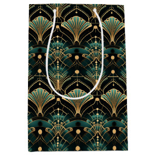 Sac Cadeau Moyen Inspiré de l'Art Déco émeraude et or