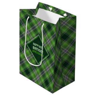Sac Cadeau Moyen Inspiré par la nature Tartan vert et violet