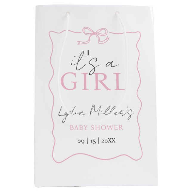 Sac Cadeau Moyen Invitation à la baby shower pour bébé fille avec u (Devant)