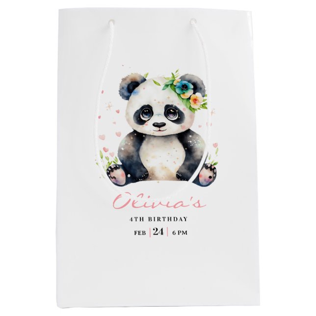 Sac Cadeau Moyen Invitation d'anniversaire Panda, Invitation d'anni (Devant)