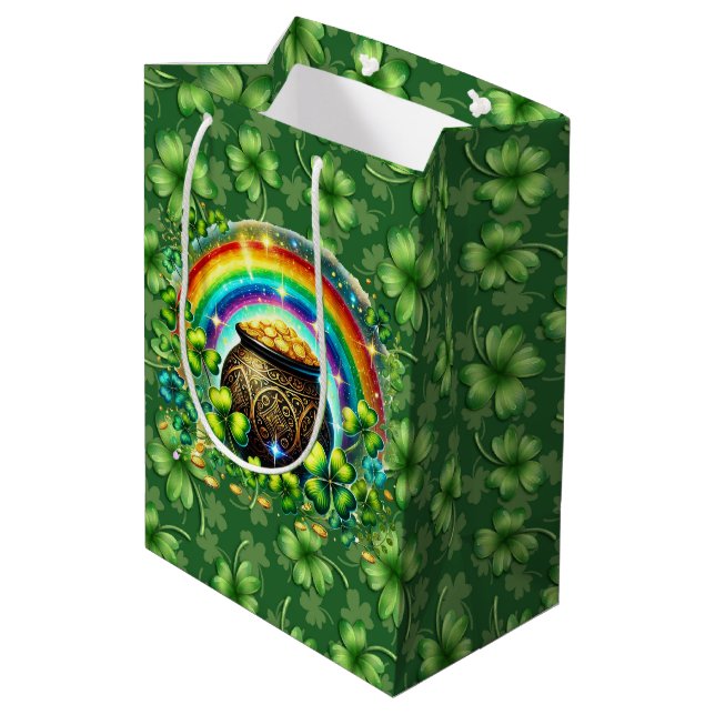Sac Cadeau Moyen Irish Green Four Leaf Clover (Dos Angle)