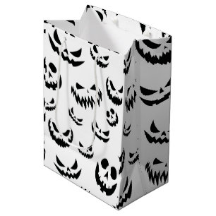Sac Cadeau Moyen Jack-o'-lantern face Citrouille noir et blanc