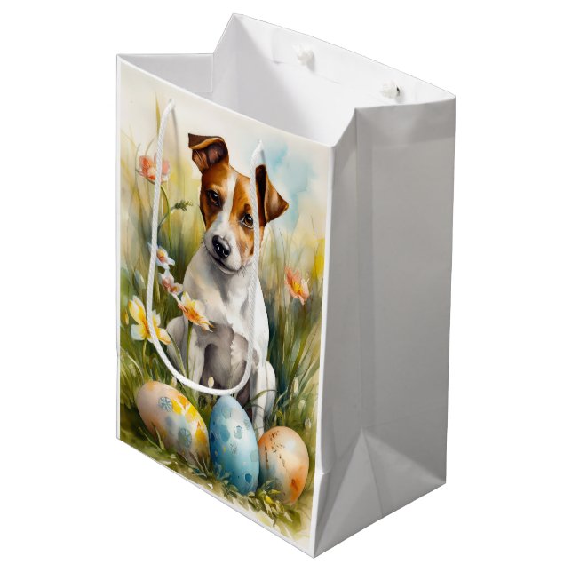 Sac Cadeau Moyen Jack Russell avec des oeufs de Pâques (Devant Angle)