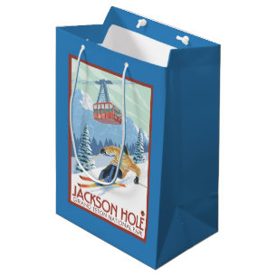Sac Cadeau Moyen Jackson Hole, skieur du Wyoming et tram