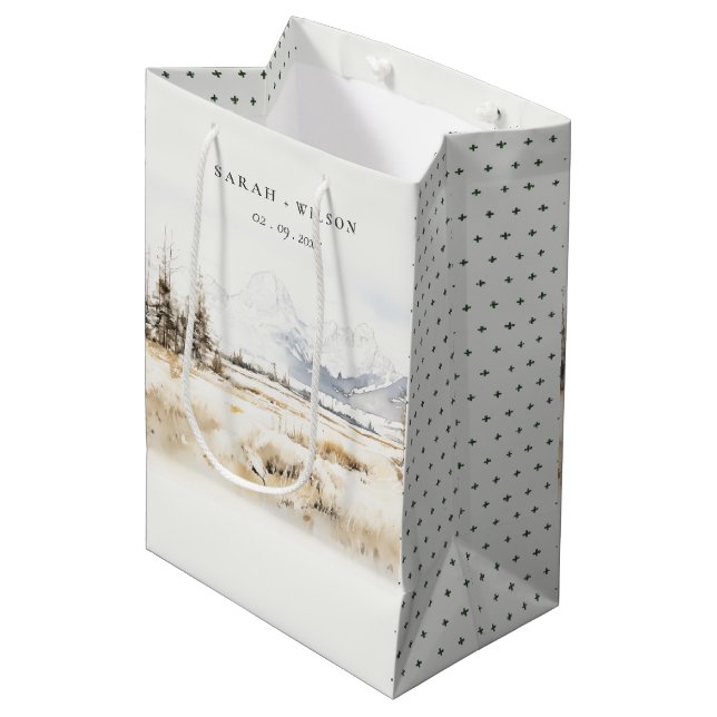 Sac Cadeau Moyen Jackson Hole Wyoming Watercolor Landscape Wedding (Devant Angle)