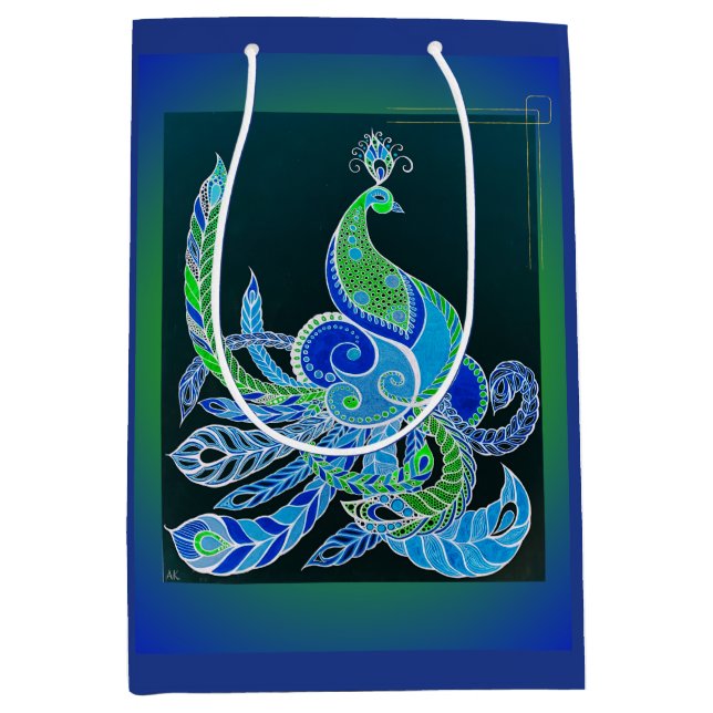 Sac Cadeau Moyen Jade Majesty Elegant Vert et bleu paon (Devant)