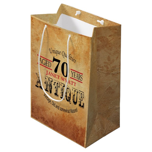 Sac Cadeau Moyen Jalon antique 70e anniversaire (Devant Angle)