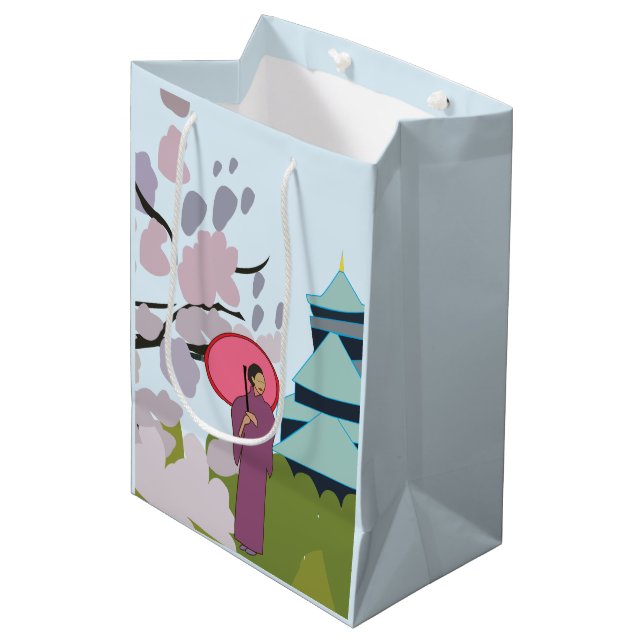 Sac Cadeau Moyen Japon Cherry Blossom Geisha Kimono Japon (Devant Angle)