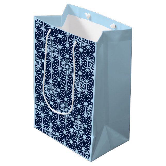 Sac Cadeau Moyen Japonais Asanoha motif - Indigo Blue (Devant Angle)