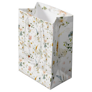 Sac Cadeau Moyen Jardin de fleurs sauvages à l'aquarelle élégant