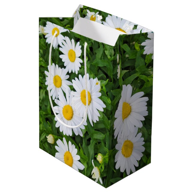 Sac Cadeau Moyen Jardin de marguerite d'été blanc (Dos Angle)
