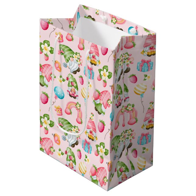 Sac Cadeau Moyen Jardin de nains à la fraise pour la fête d'anniver (Devant Angle)