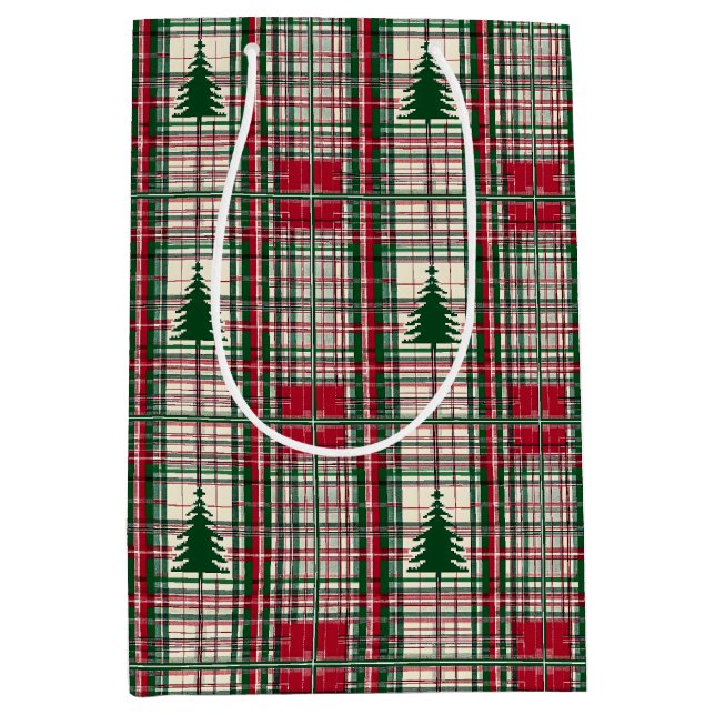 Sac Cadeau Moyen Jardin de Noël rouge et vert (Devant)