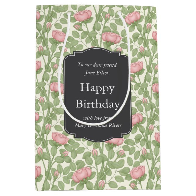 Sac Cadeau Moyen Jardin de roses enchanté ivoire personnalisé (Devant)