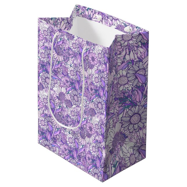 Sac Cadeau Moyen Jardin Fleur sauvage violet australien (Devant Angle)