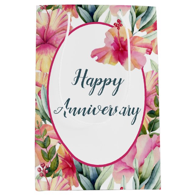 Sac Cadeau Moyen Jardin Hibiscus Anniversaire (Devant)