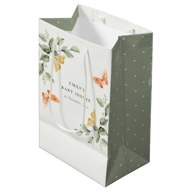 Sac Cadeau Moyen Jardin Jaune mignon Baby shower de Papillons (Devant Angle)
