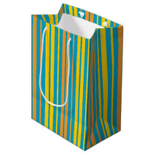Sac Cadeau Moyen Jaune et bandes verticales orange bleu