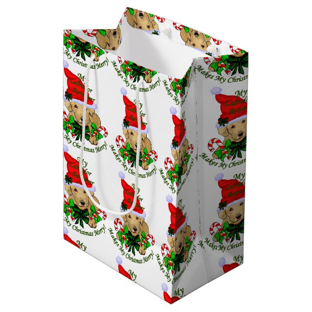 Sac Cadeau Moyen Jaune Labrador Retriers Noël (Devant Angle)