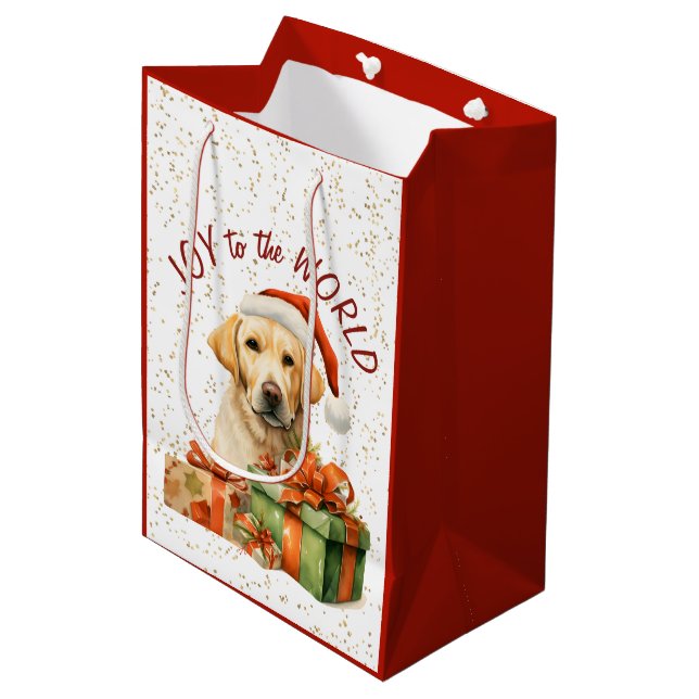 Sac Cadeau Moyen Jaune Labrador Retriever Père Noël Noël (Devant Angle)