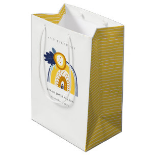 Sac Cadeau Moyen Jaune Marine Boho Floral Arc-en-ciel Tout âge Anni