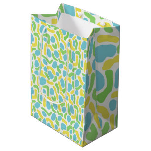 Sac Cadeau Moyen Jaune Moderne, Vert Citron et Bleu Bébé Abstrait